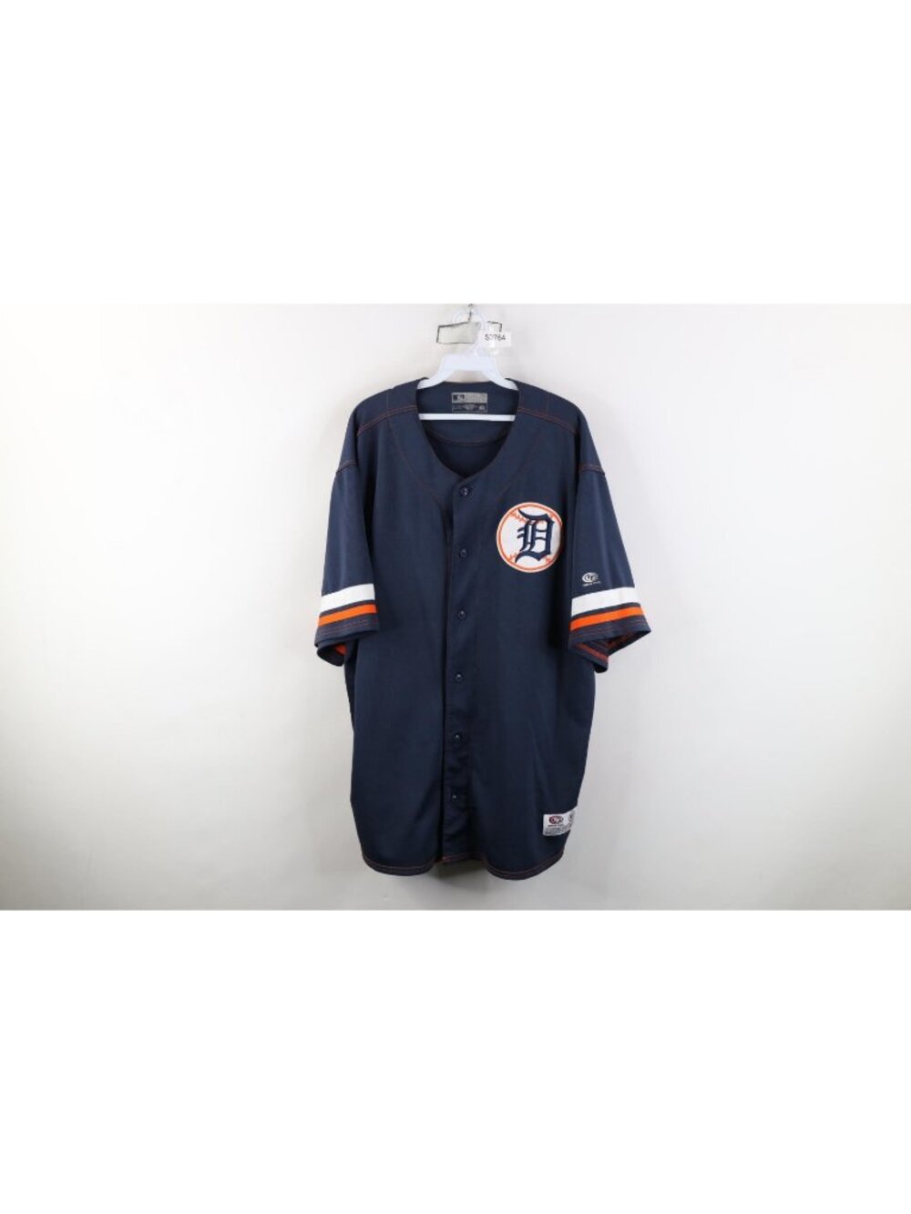 Vintage Mens XL Spell Out Old English D Detroit Tigers Baseball Jersey Blue